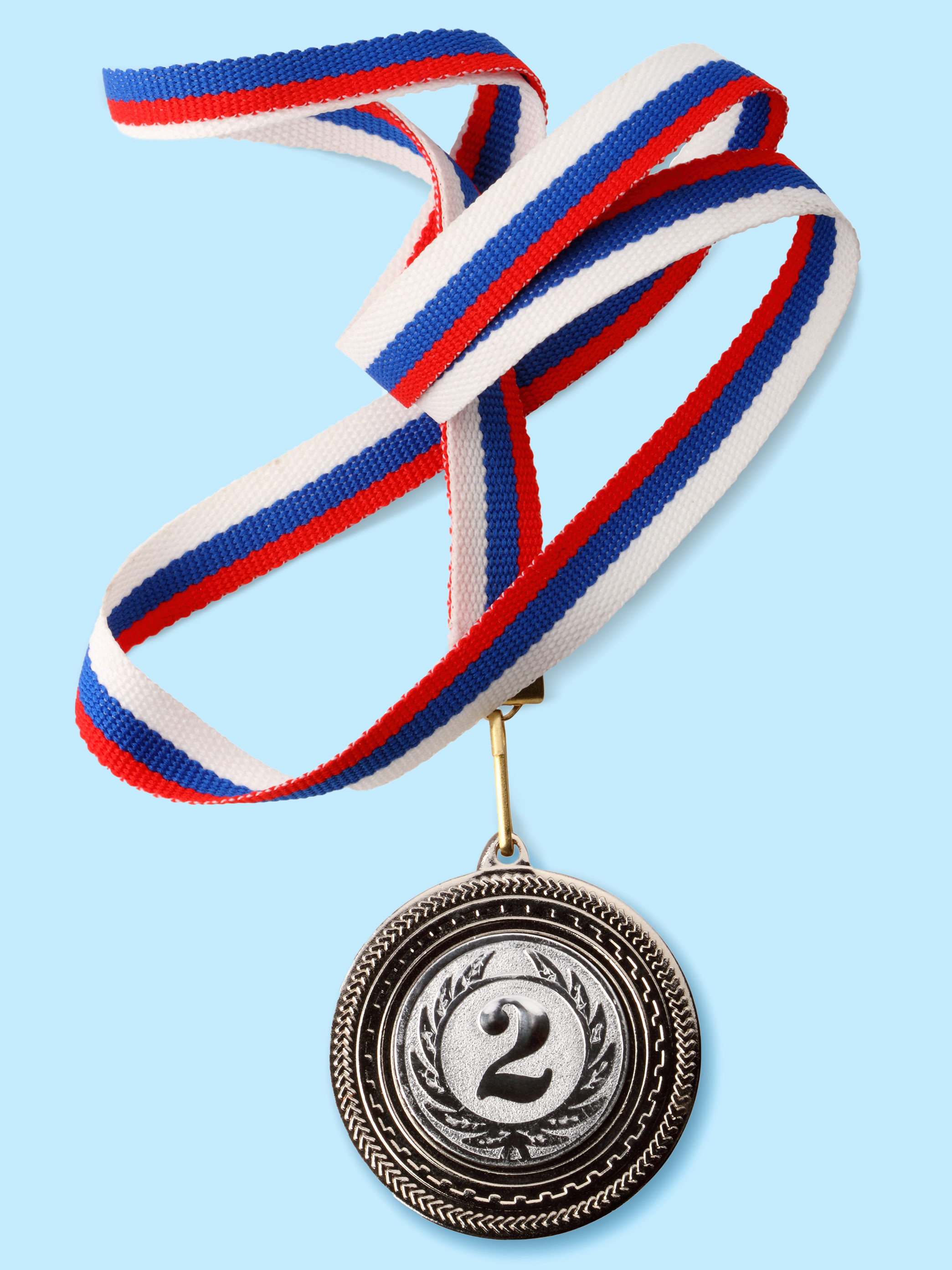 Silver medal with ribbon.