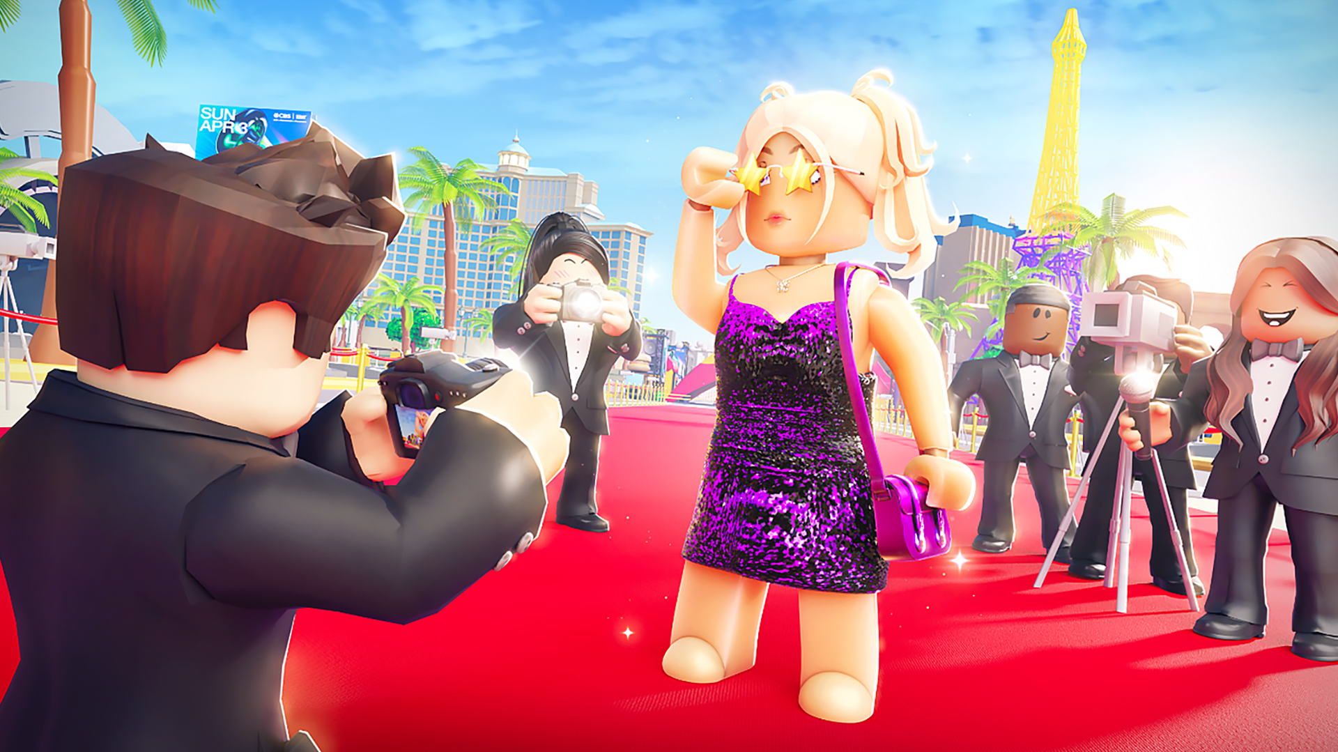 screenshot of Roblox avatars on the red carpet at the virtual Grammy Awards
