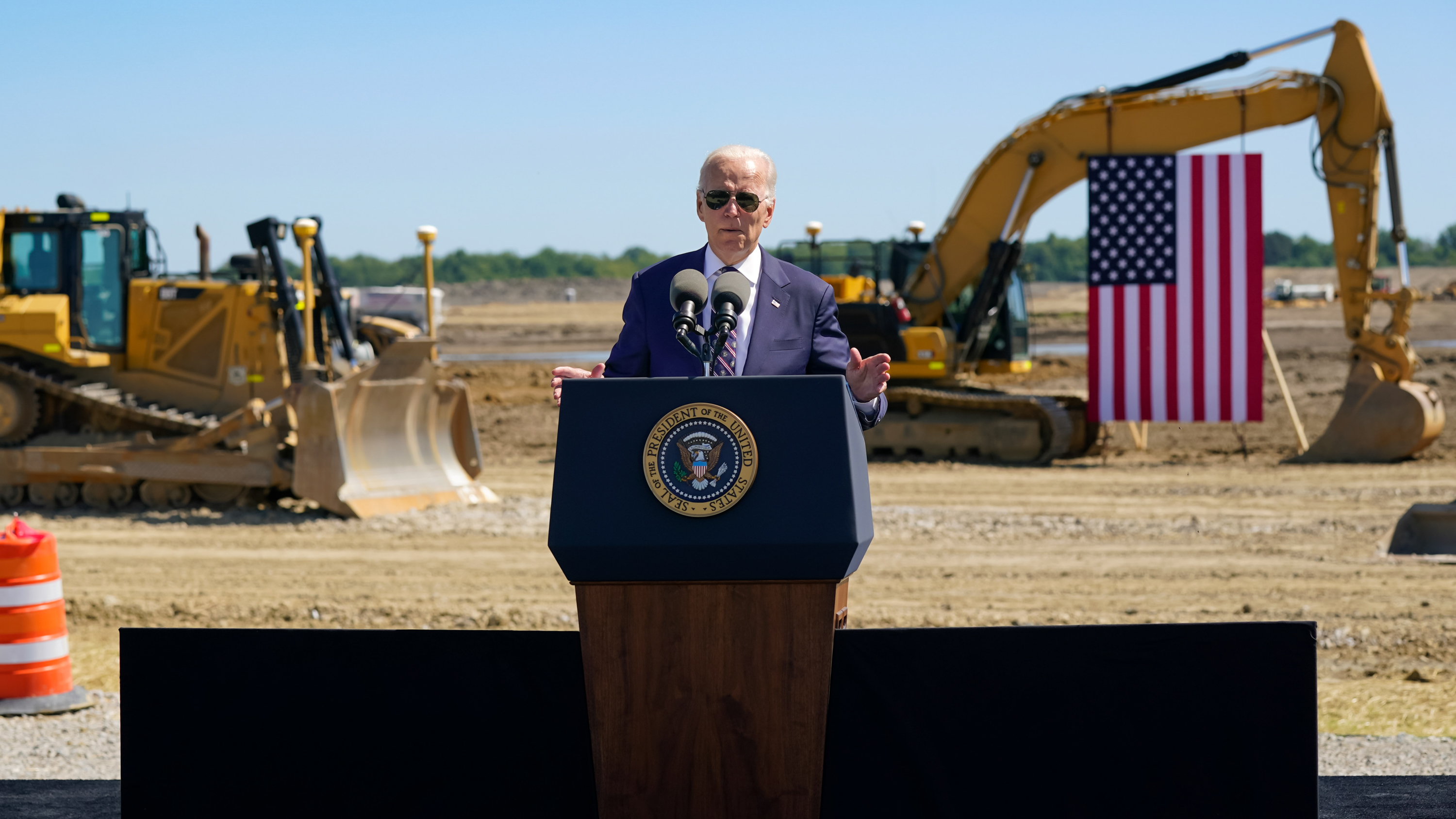President Joe Biden speaks during a groundbreaking for a new Intel computer chip facility.