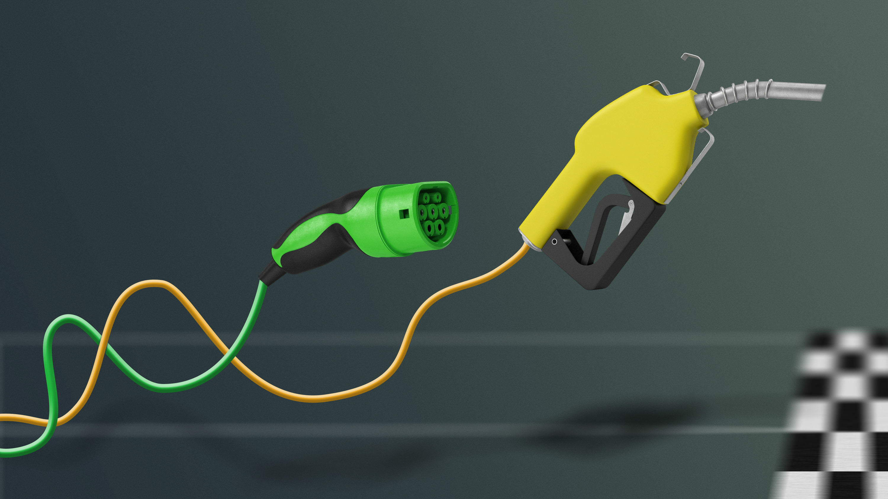 electric vehicle plug in a race with a gas pump nozzle