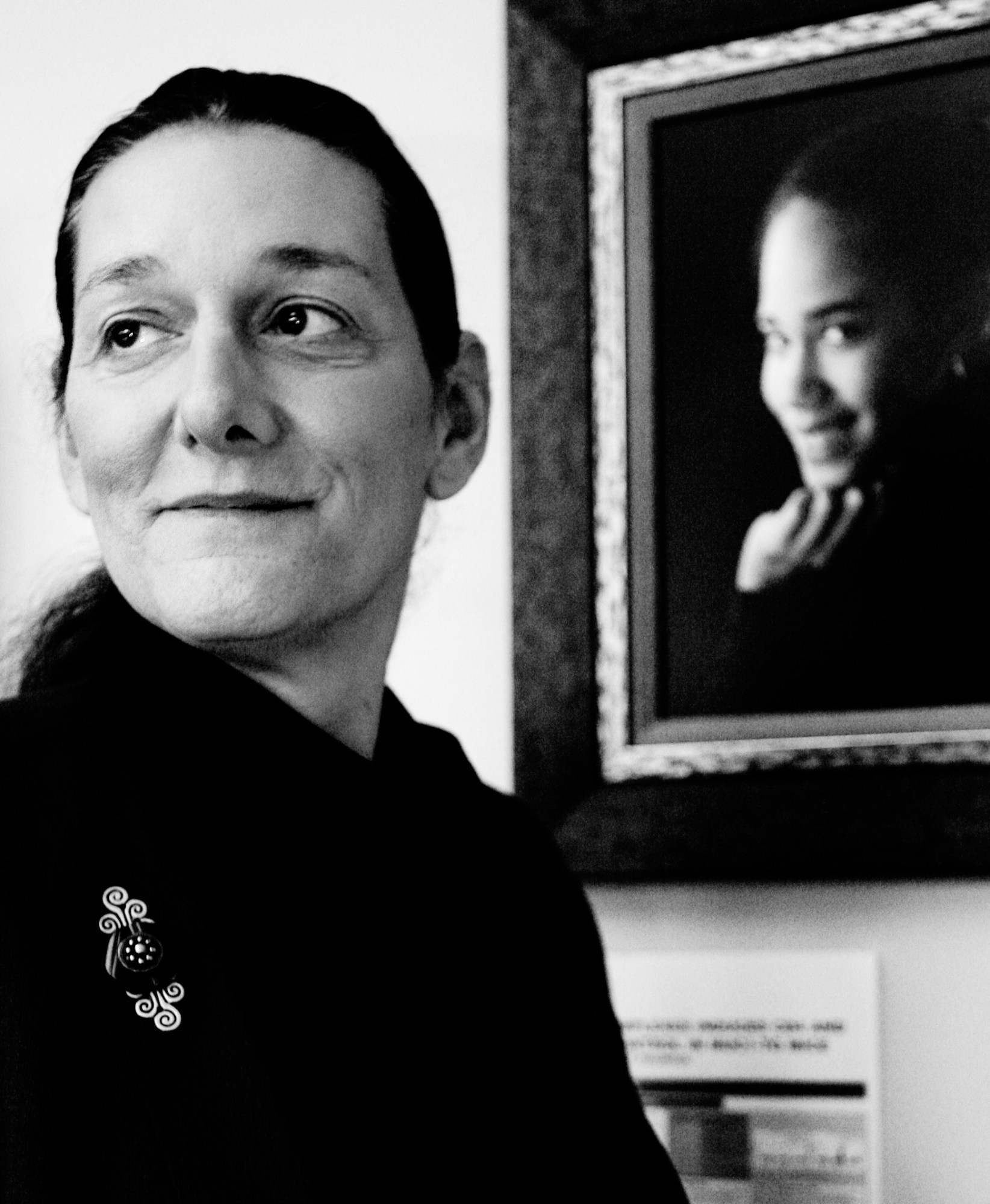 Martine Rothblatt, CEO of United Therapeutics, stands by a photograph of her daughter, Jenesis, at her office