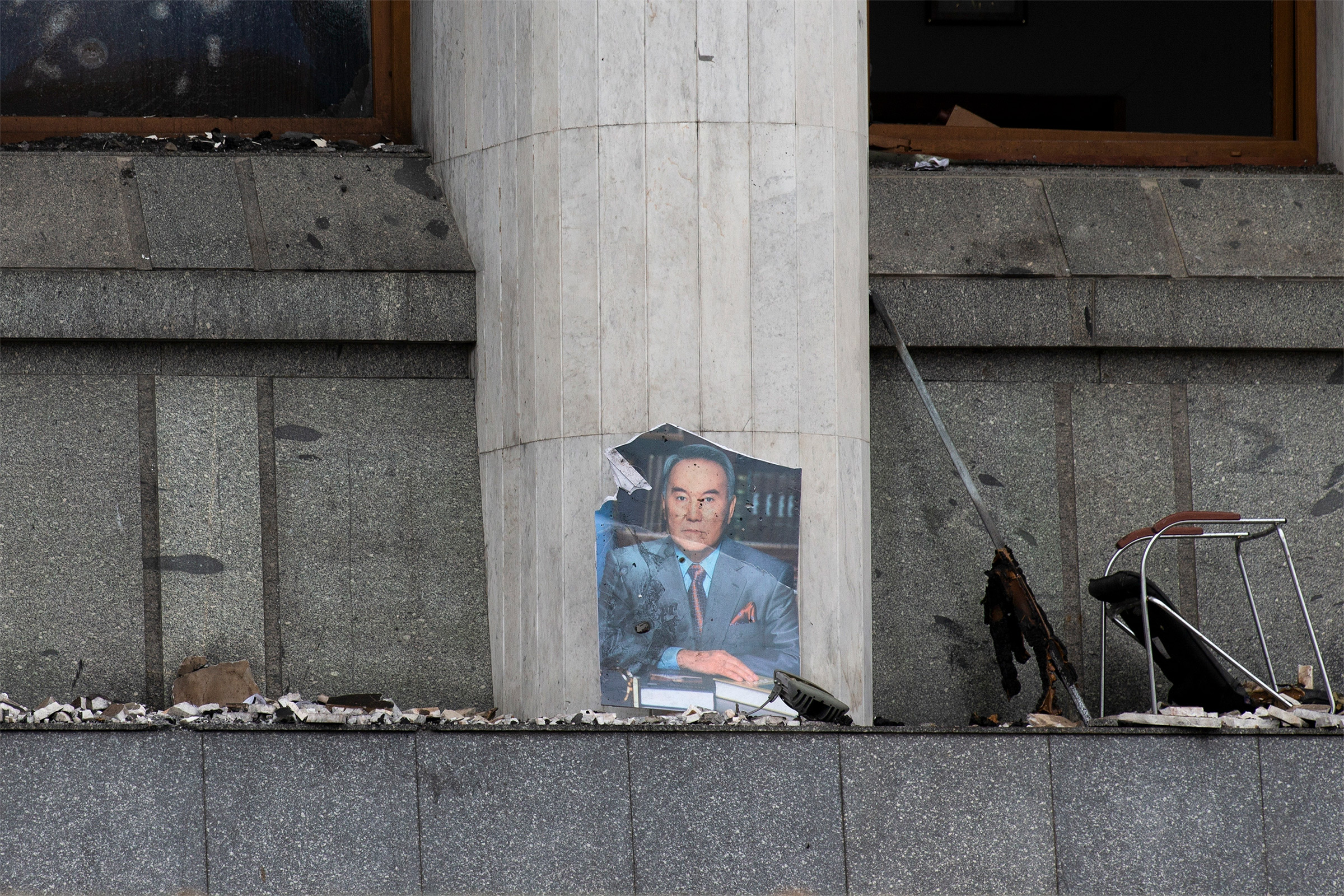 portrait of Nursultan Nazarbayev outside municipality hall