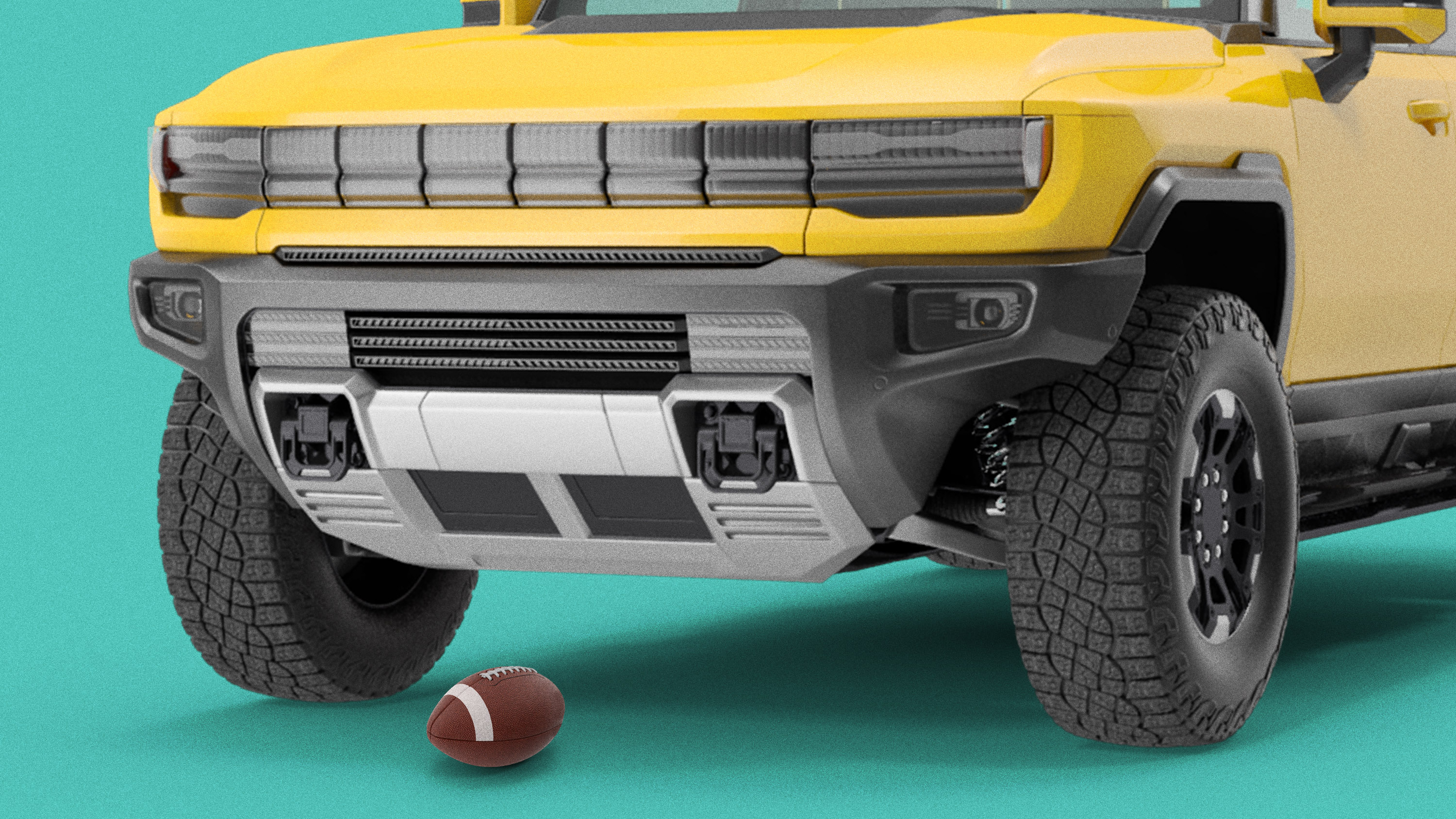 Hummer-esque massive EV squared up to an American football