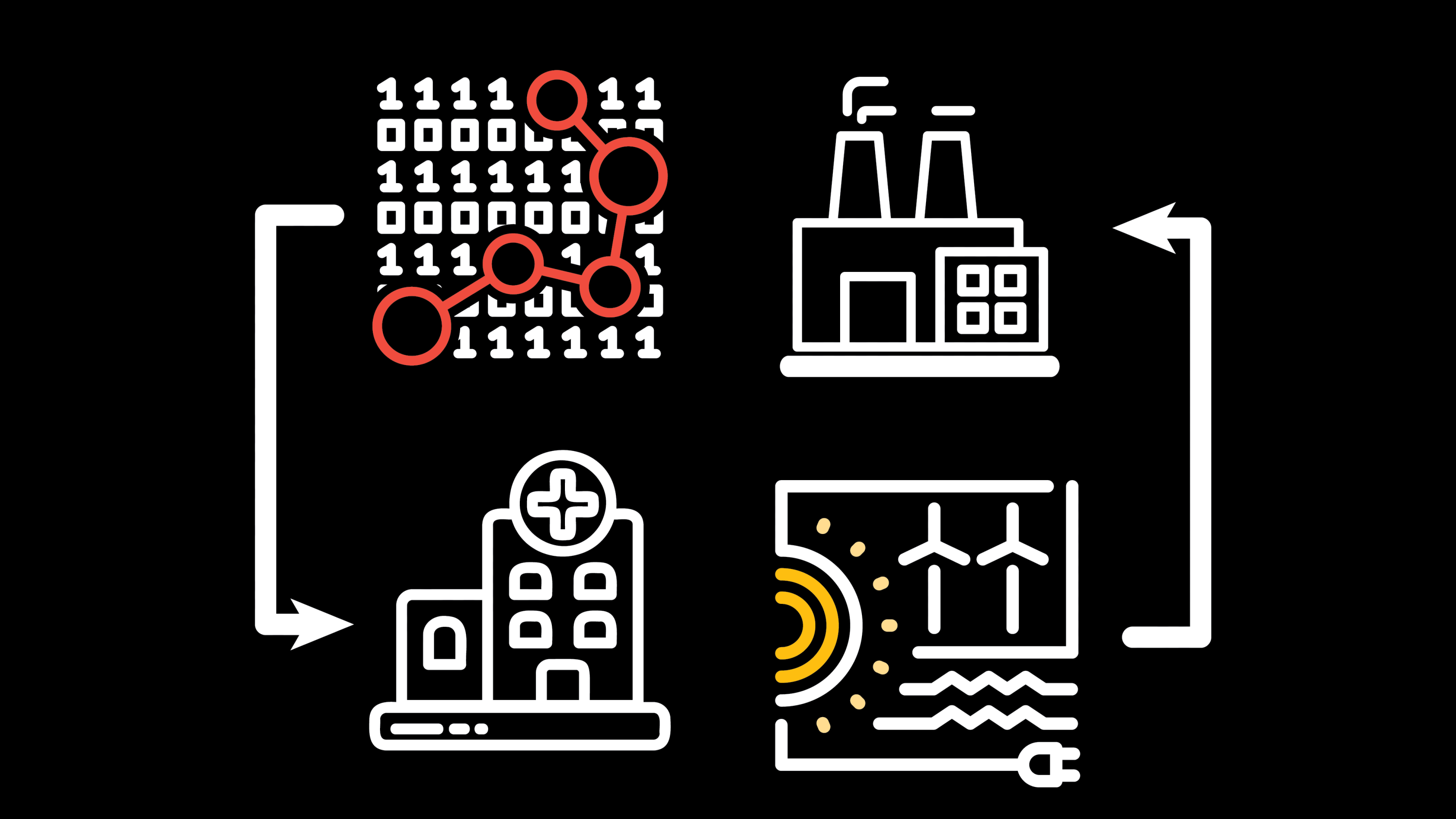 Teams cover art with data, industrial, travel, and health care icons