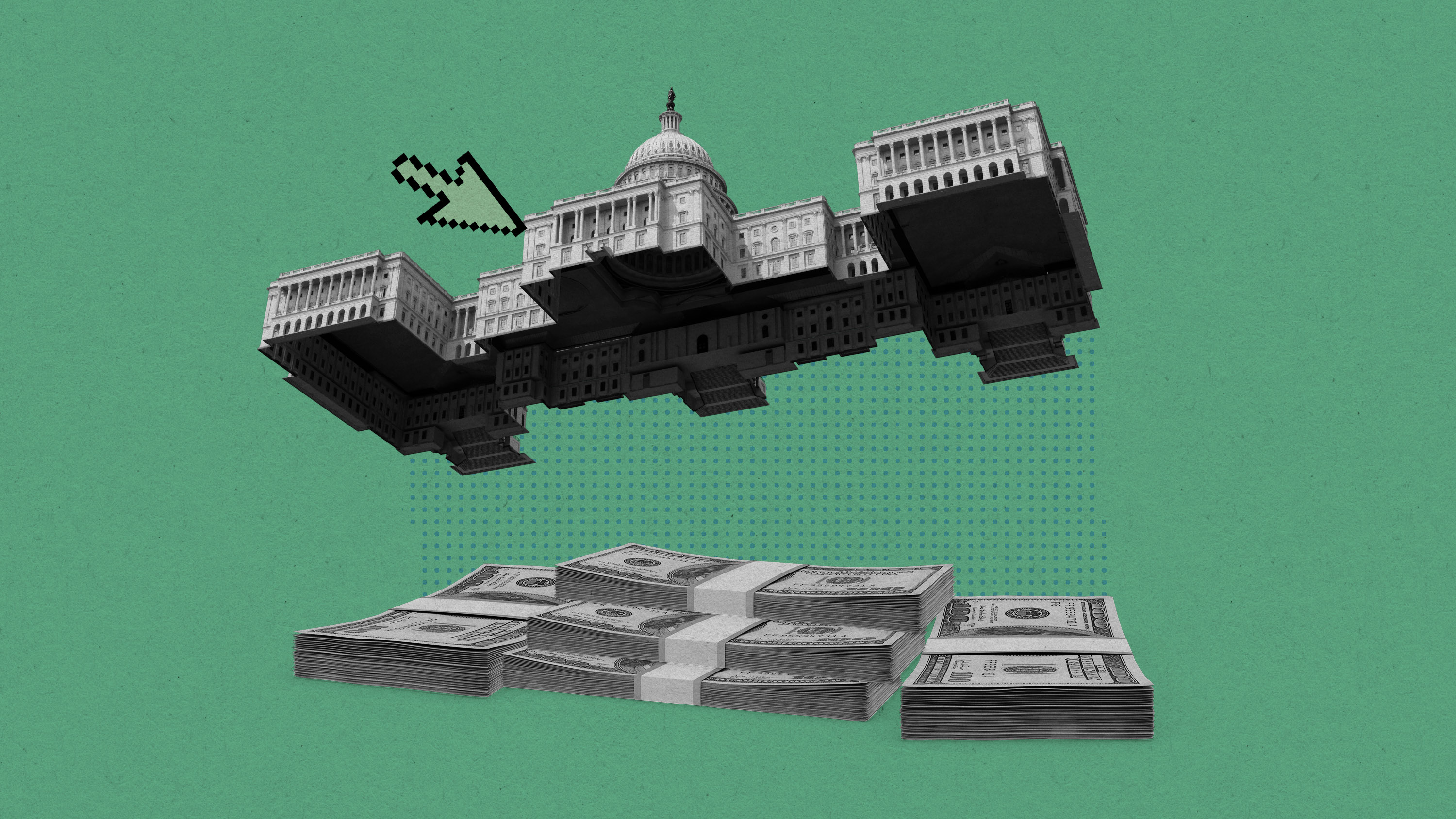 cursor lifts capitol building to show a stack of money