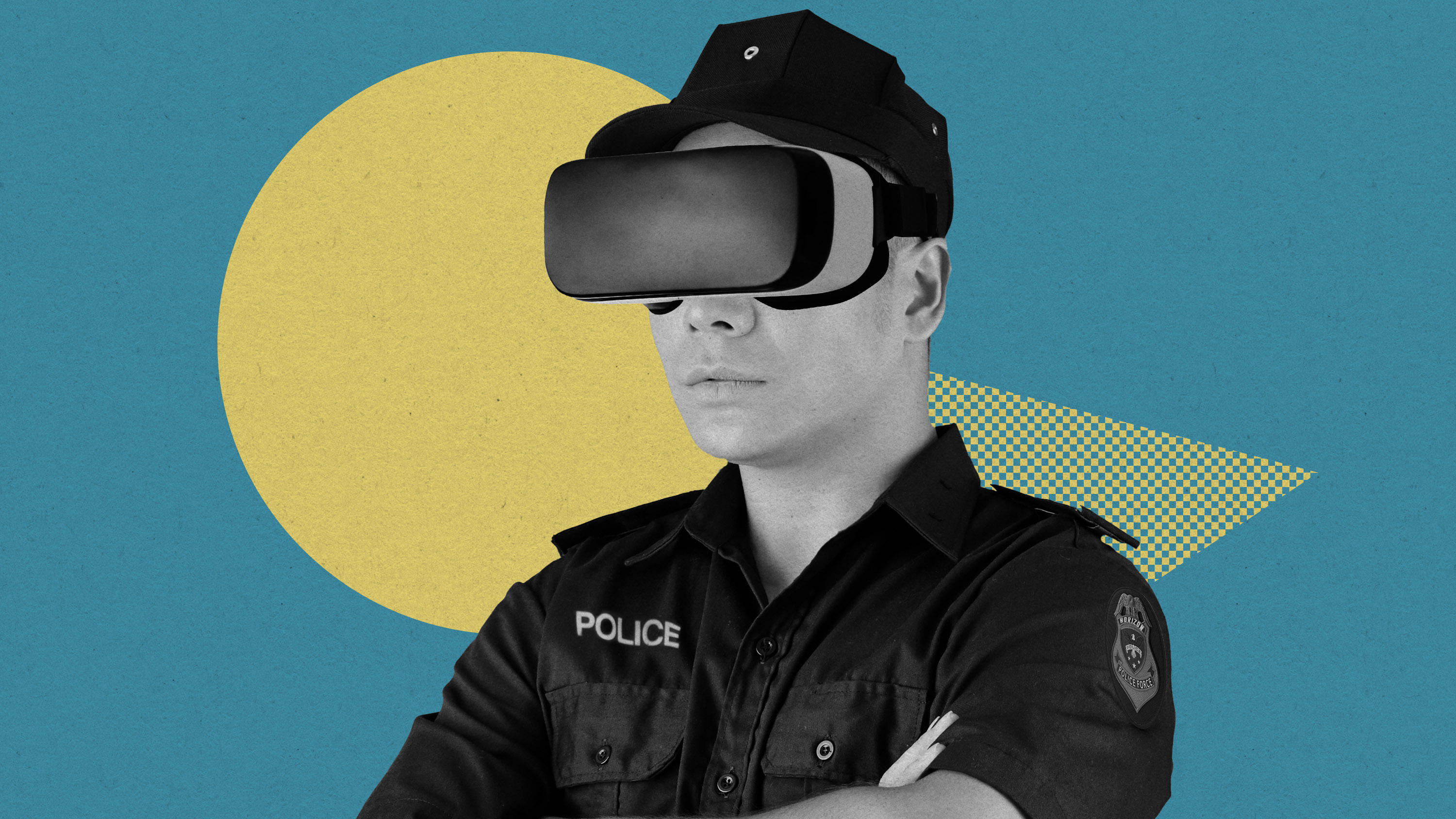 police officer wearing VR goggles