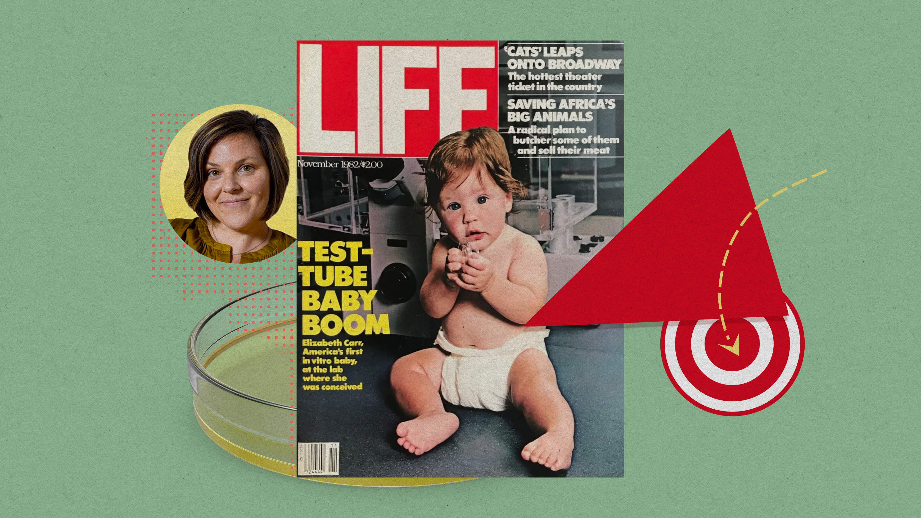 Elizabeth Carr as an adult, as well as Carr as an infant on the cover of LIFE magazine