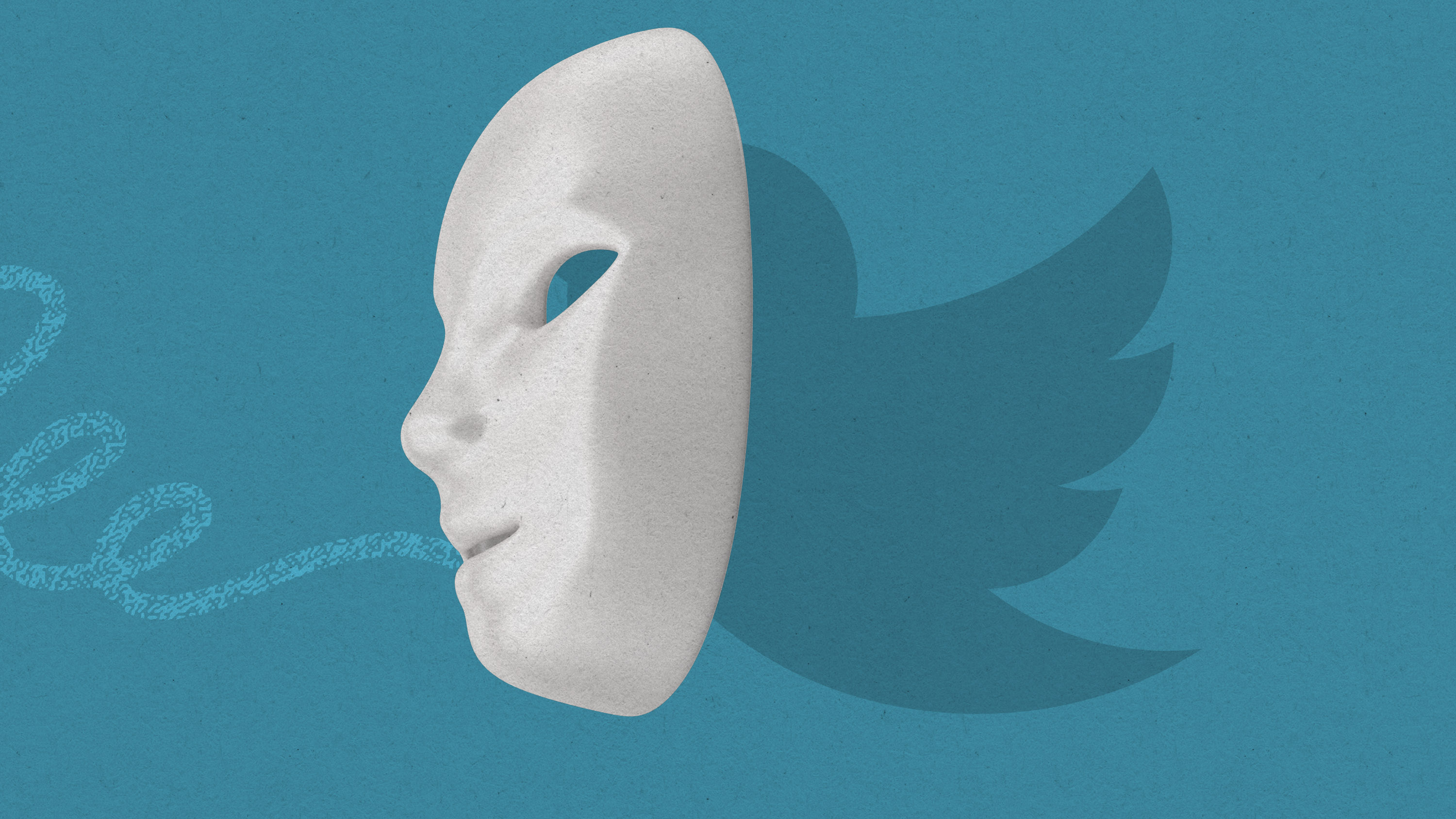 twitter logo partially obscured by a mask with a digital pattern emanating from its mouth