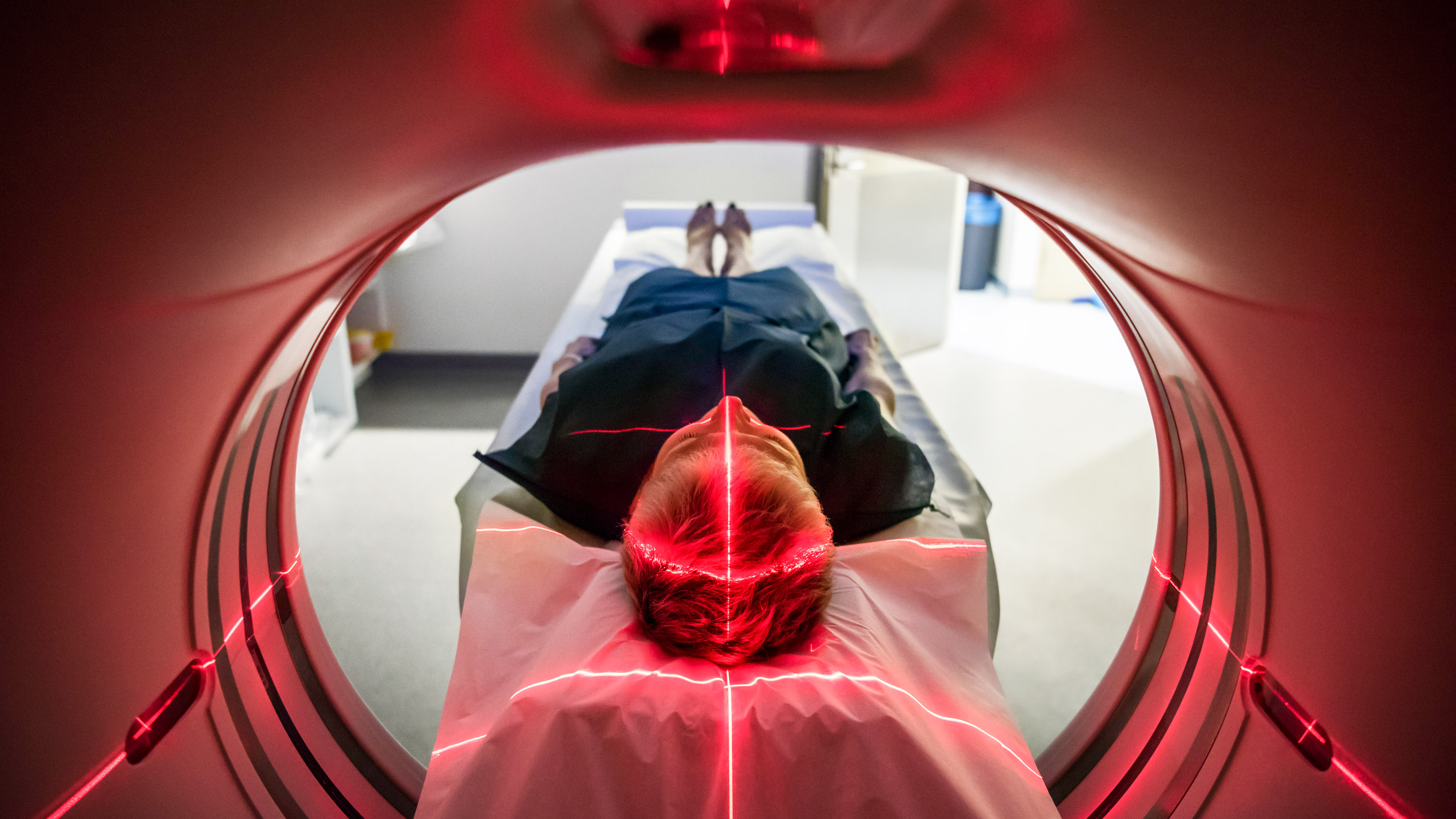 Person undergoing a scan in hospital.