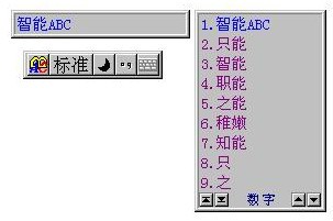 A screenshot of the window in Zhineng ABC program, while typing the word "Zhineng ABC."
