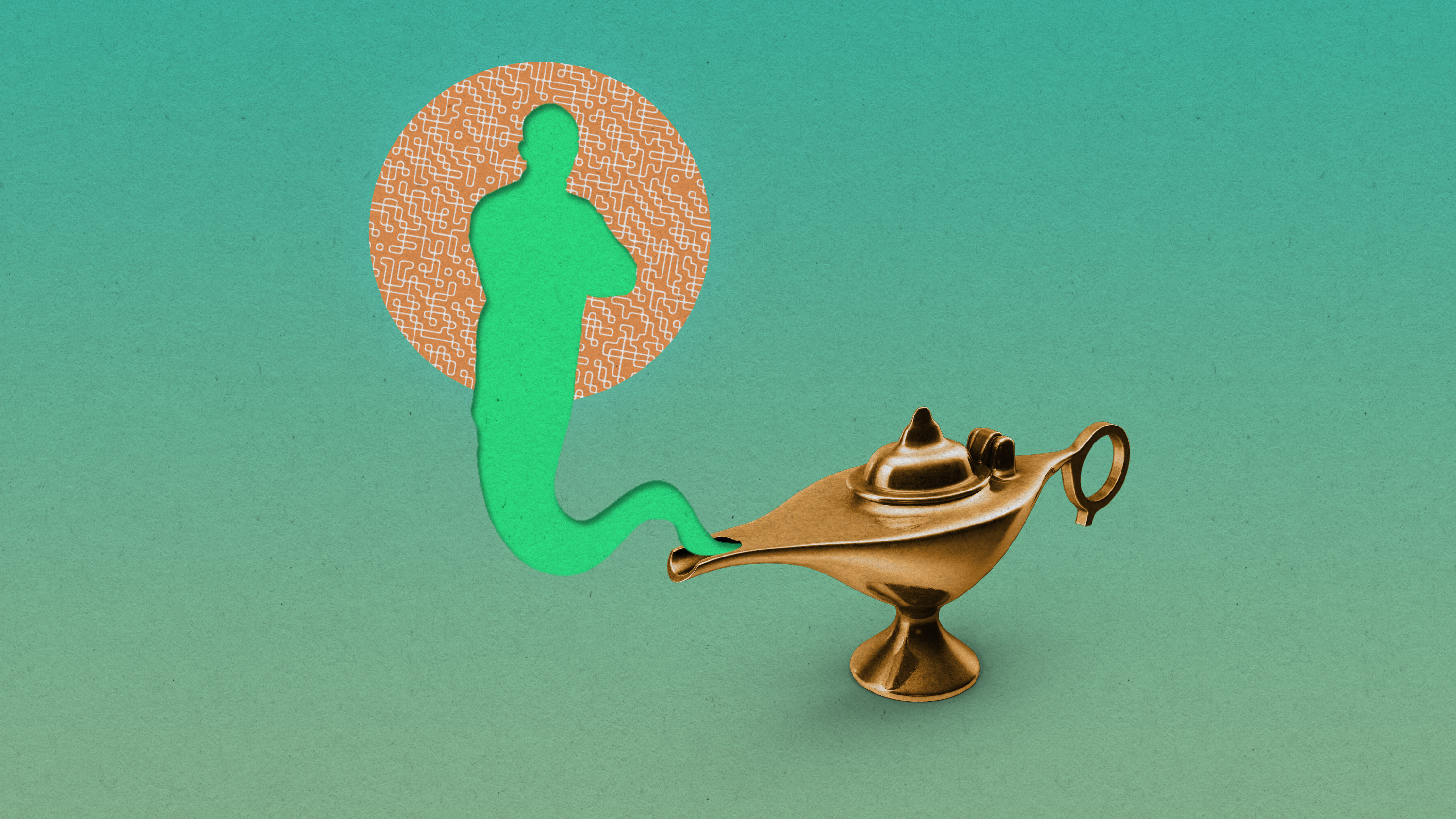 an Ai genie emerges from a lamp