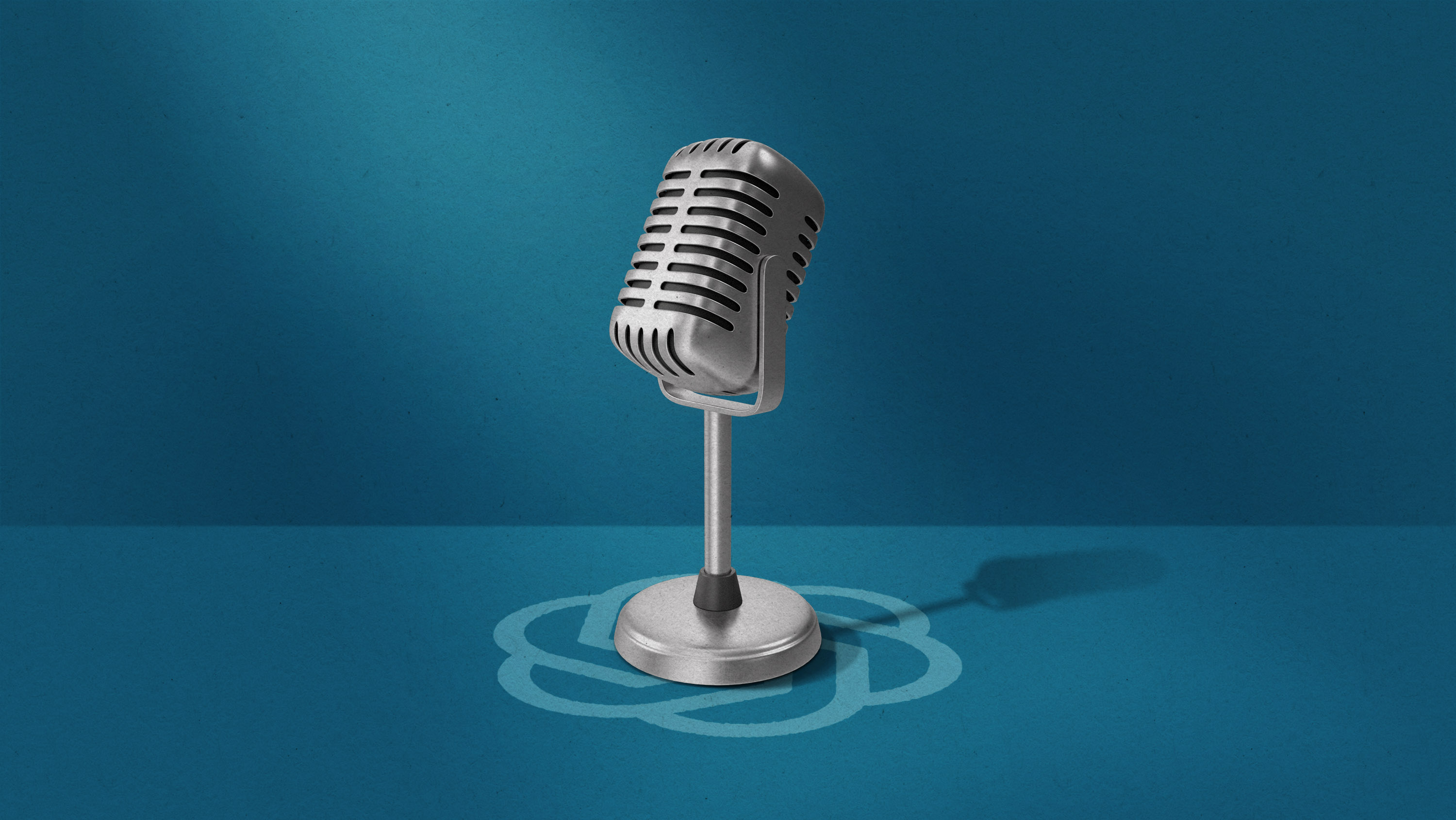 spotlight on a microphone standing on an OpenAi logo