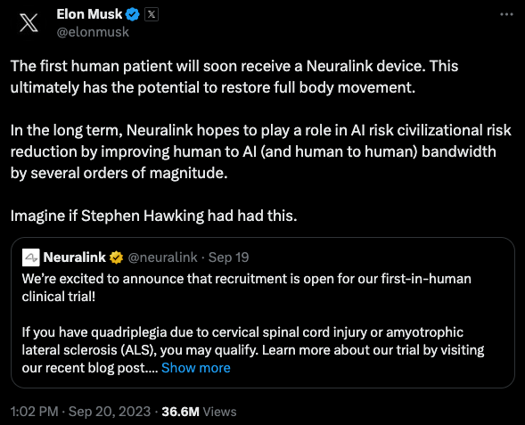 Musk post that says