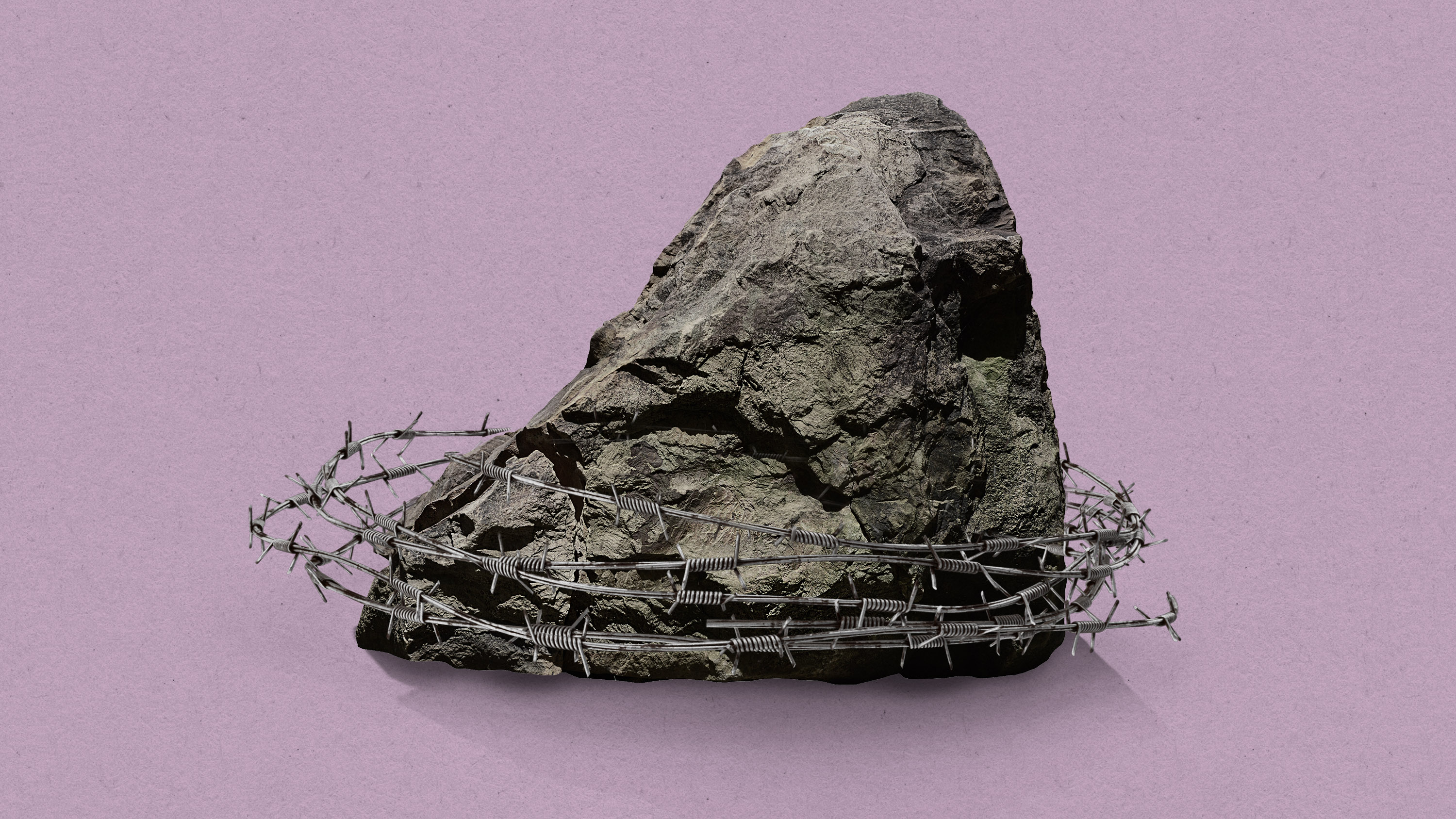 rock encircled by barbed wire