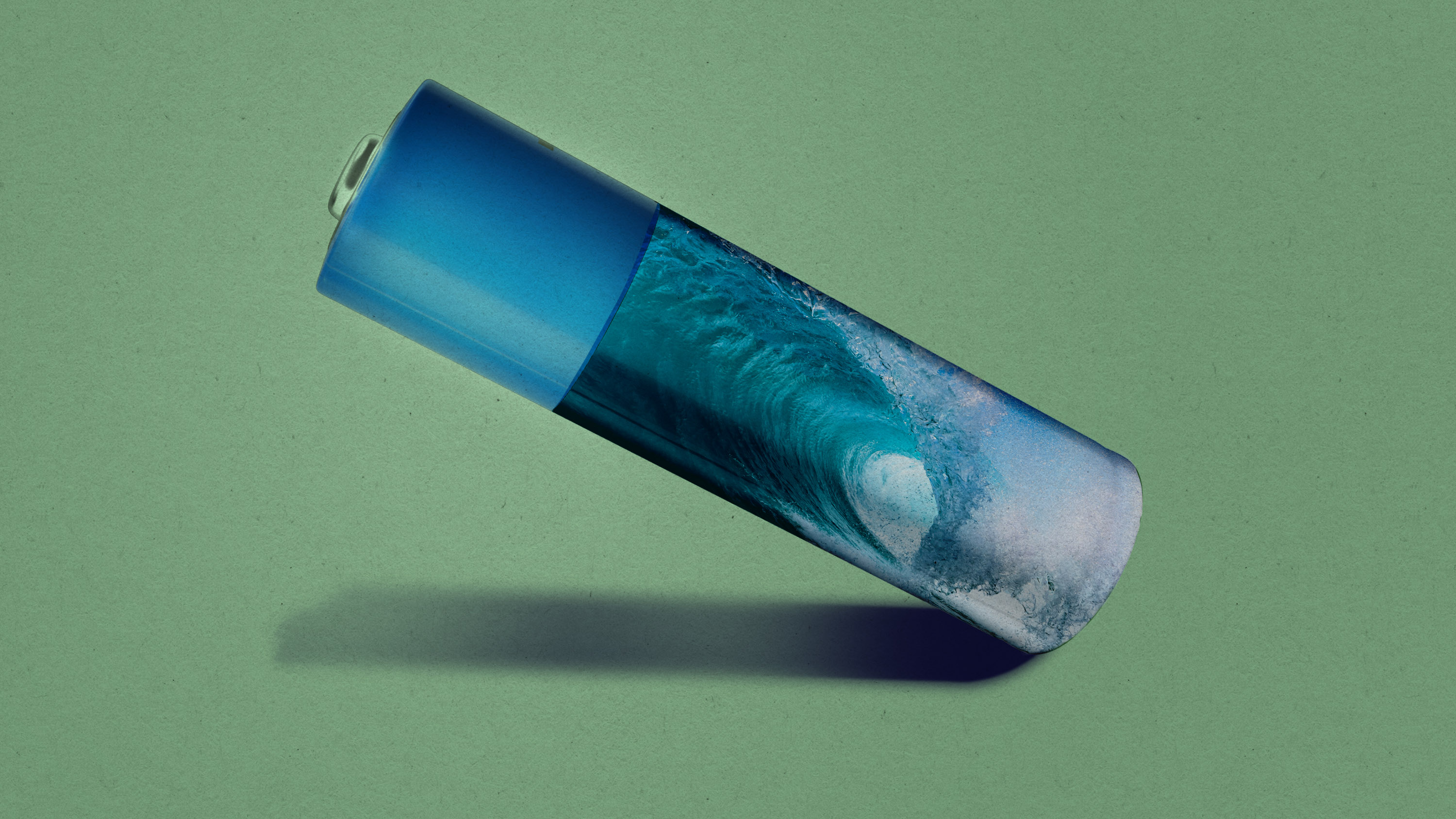AA battery with ocean wave inside