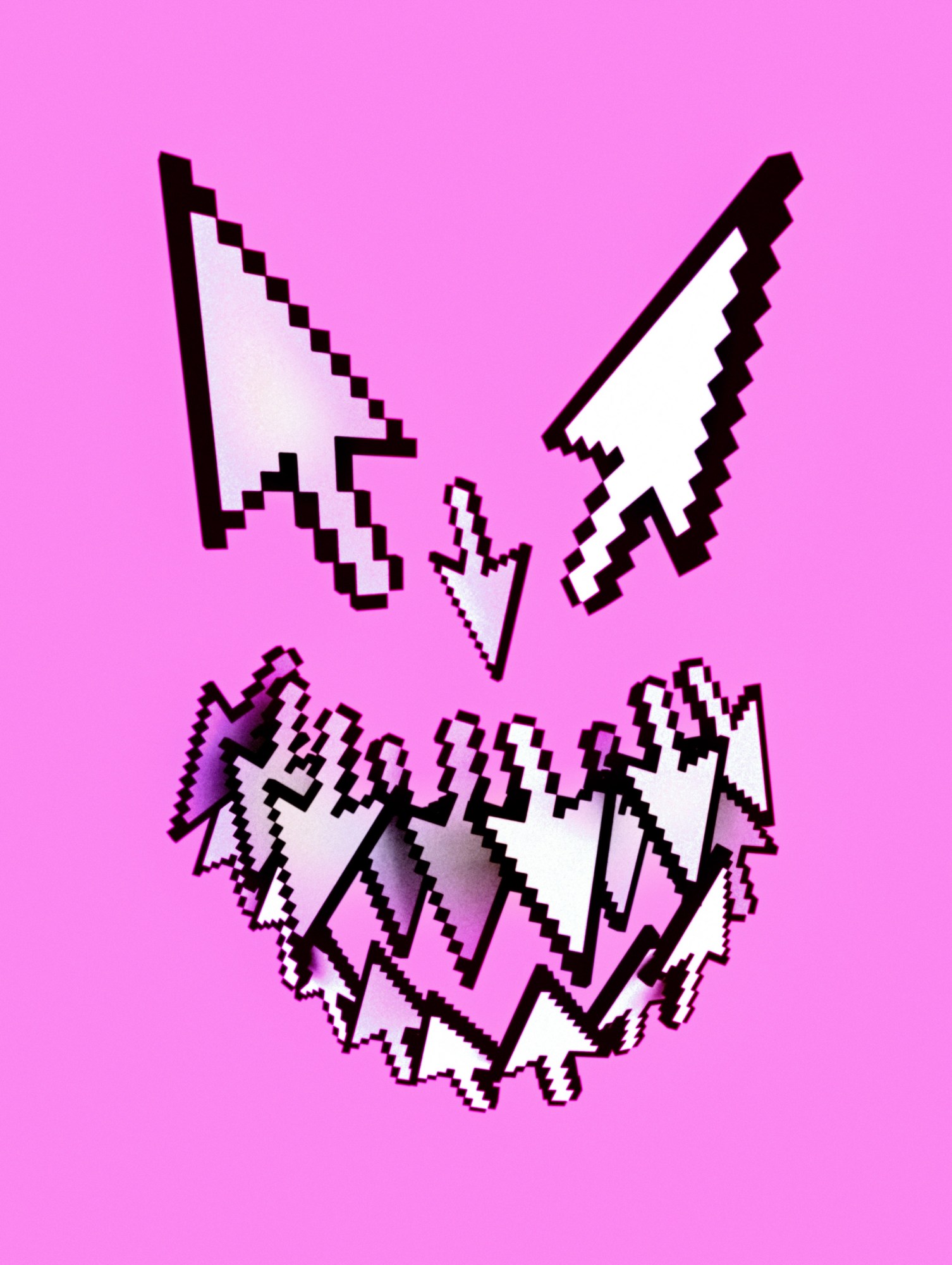sinister-looking face made of white cursor arrows