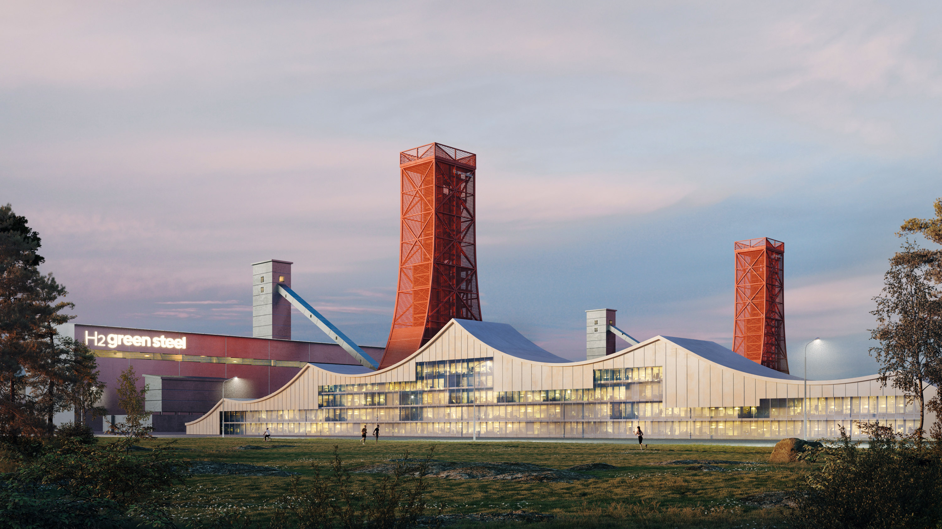 an artists rendering of the H2 Green Steel plant in Boden, Sweden