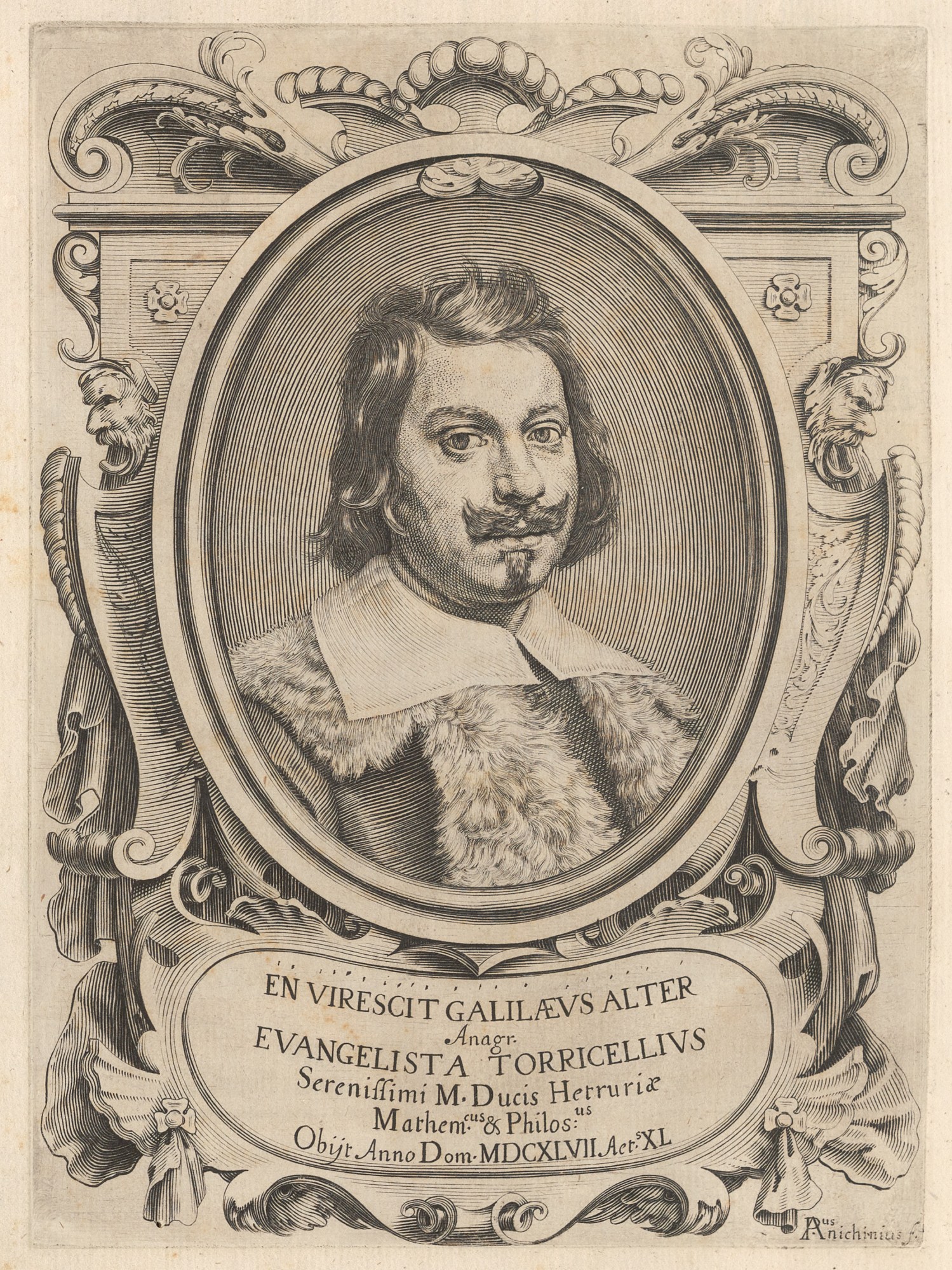 engraved portrait of Torricelli