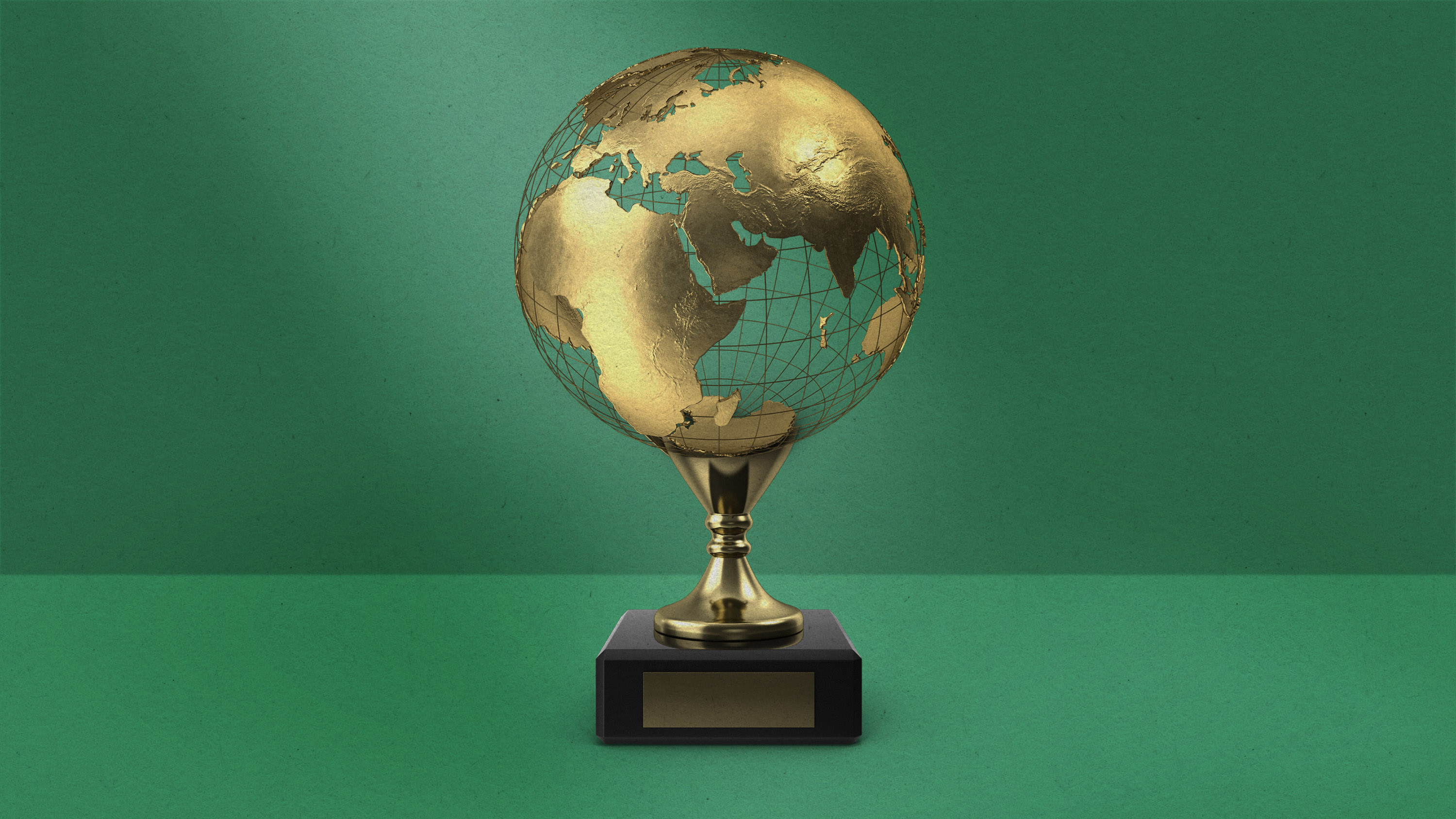 a trophy with a golden globe as the top