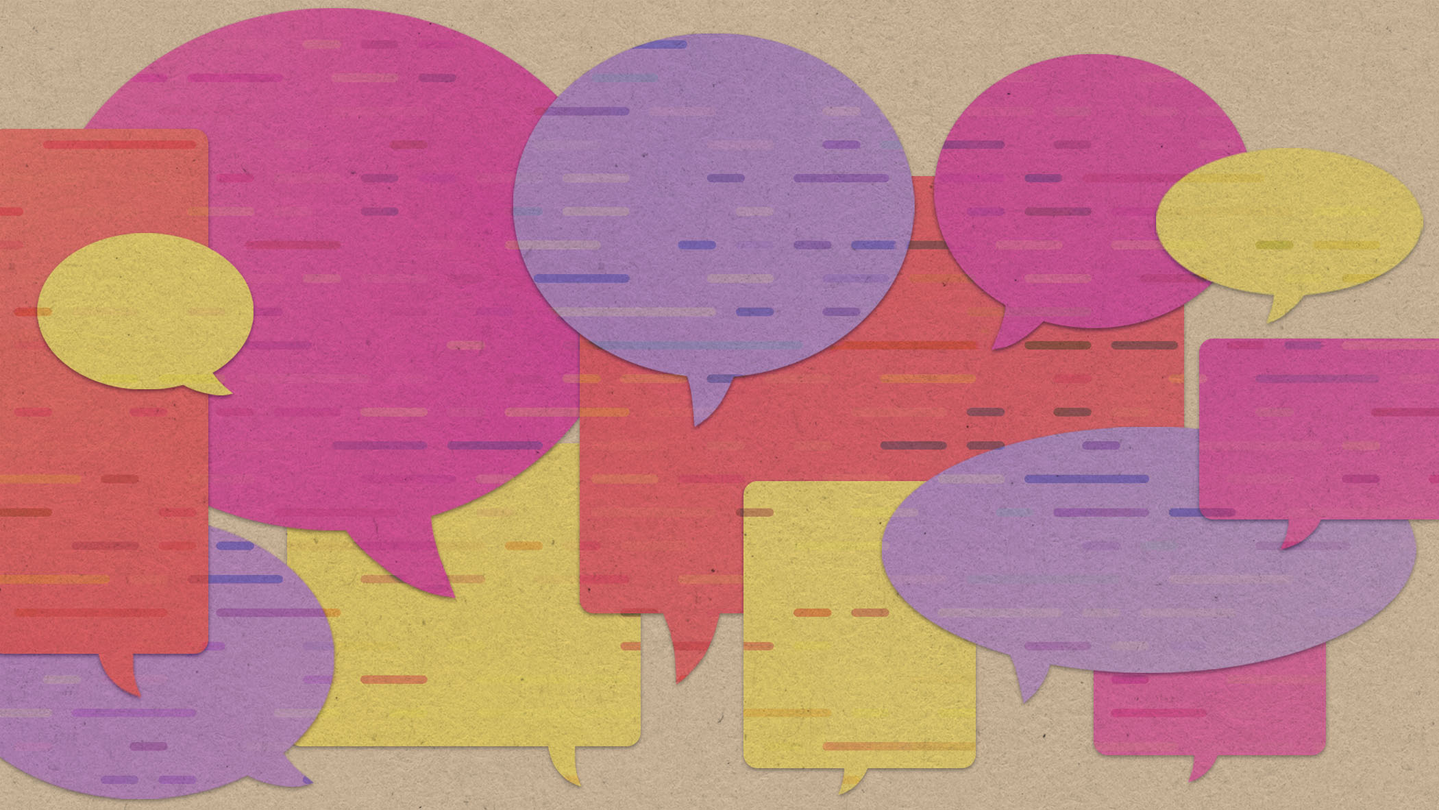 A photo illustration showing speech bubbles full of data.