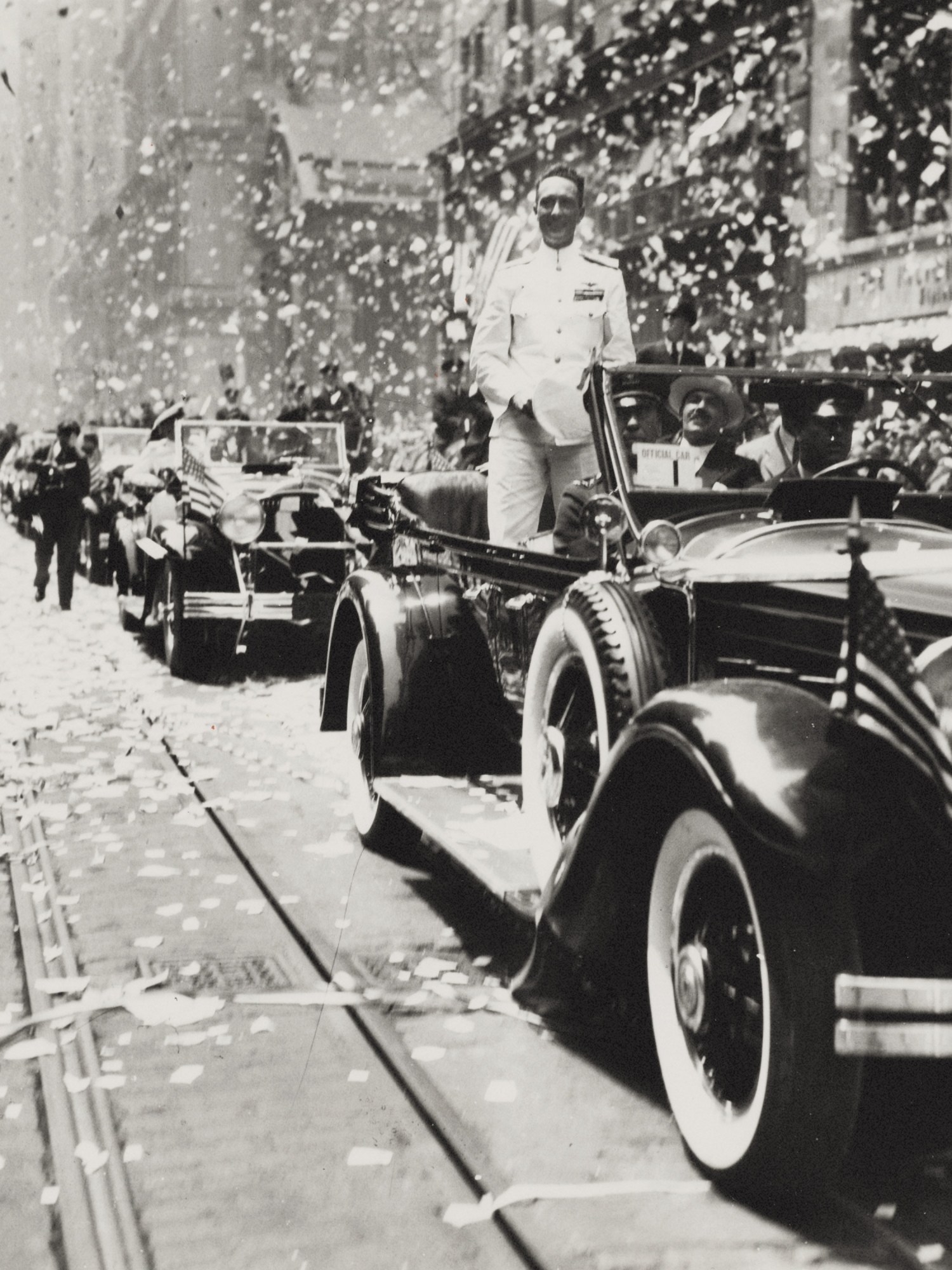 a ticker tape parade for Admiral Byrd returning from Antartica in New York City