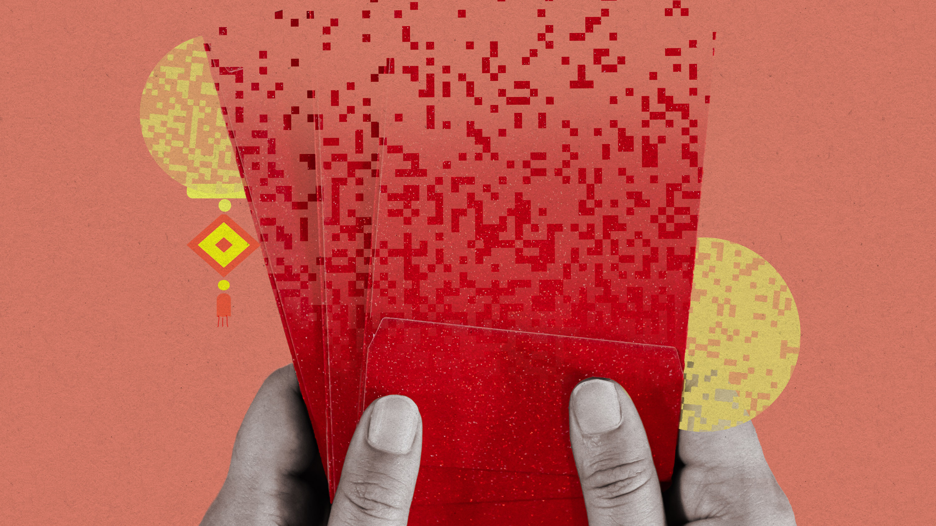 hands holding digital red envelopes