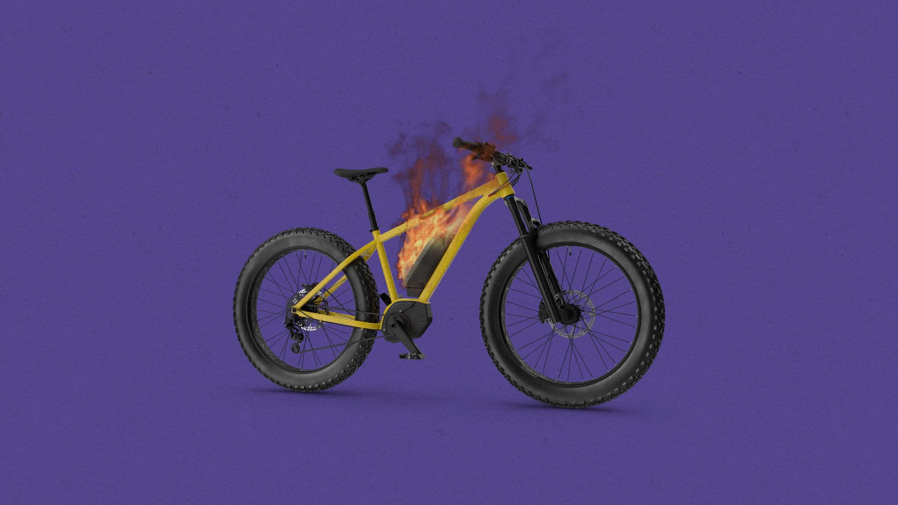 electric bicycle with fire coming from its battery