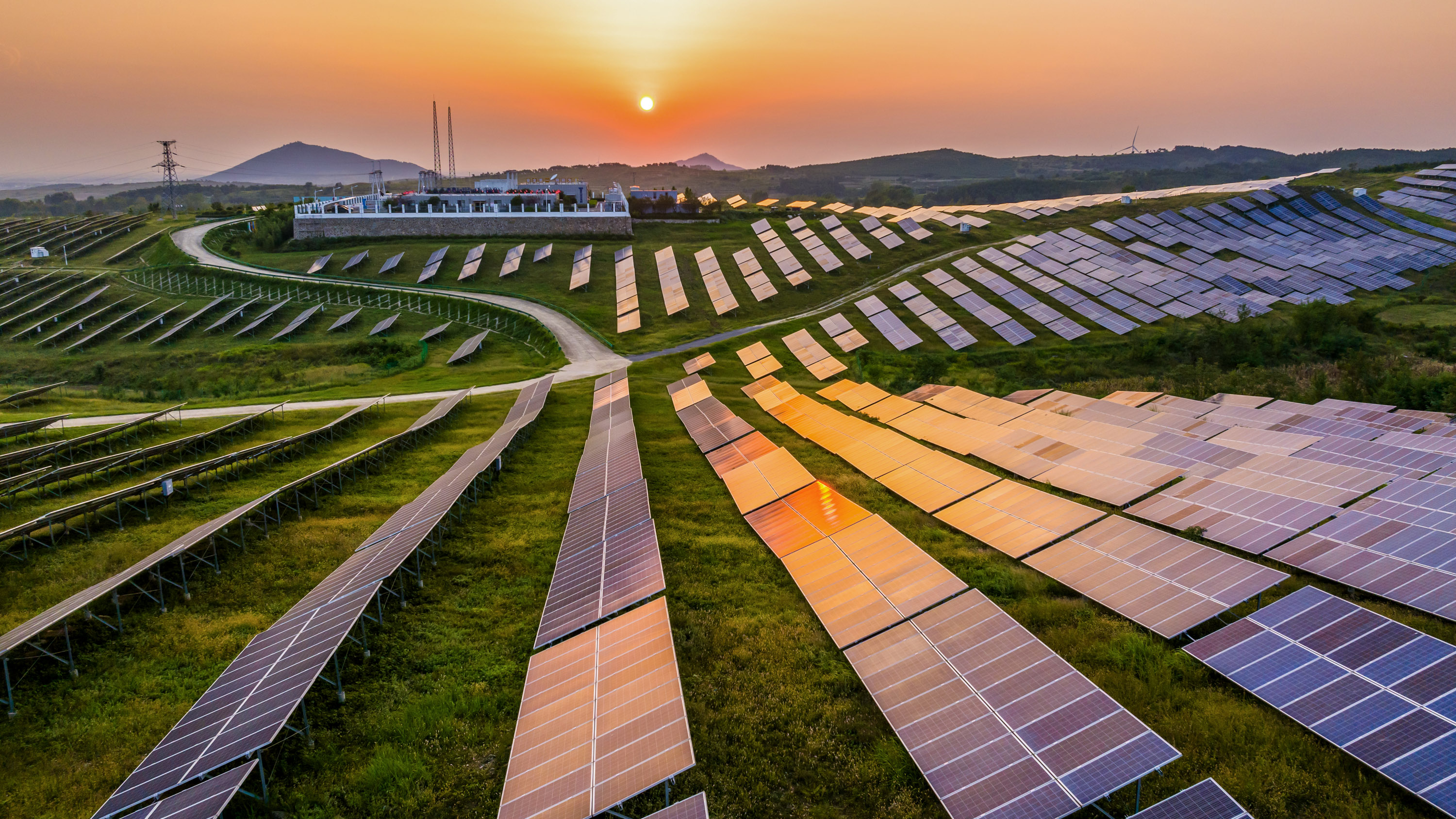 solar power station in China at sunrise