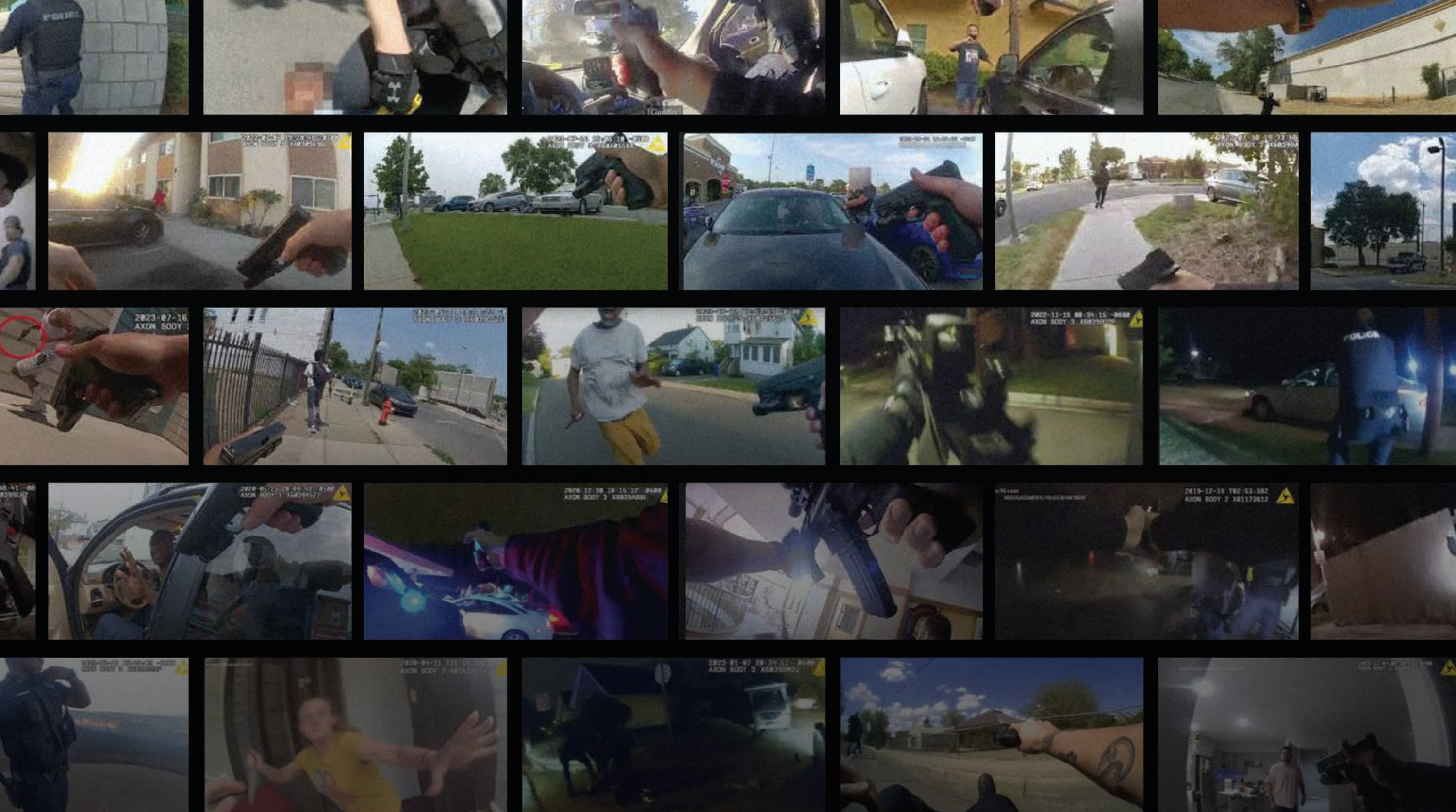 thumbnails of frames from bodycam videos in a grid