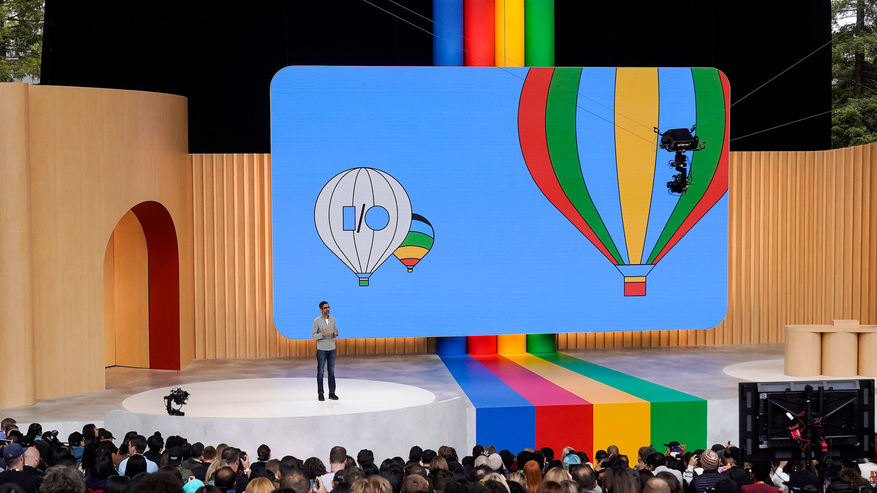Alphabet CEO Sundar Pichai speaks at a Google I/O event in 2023