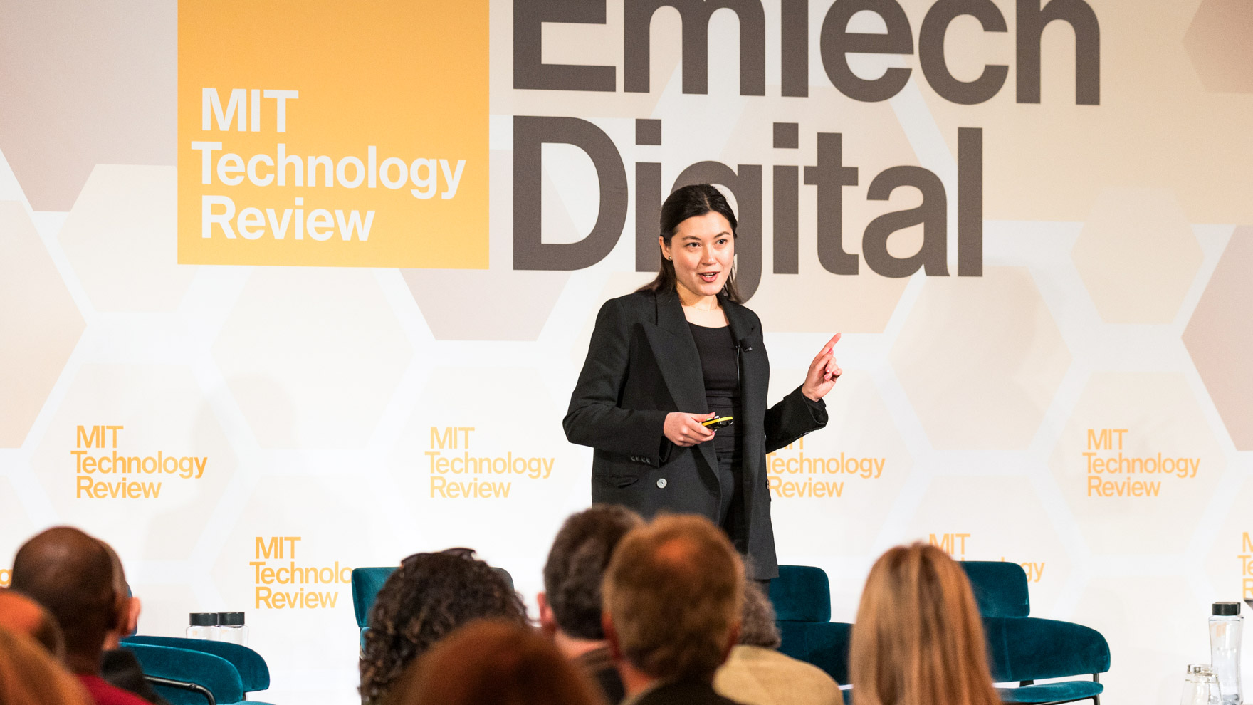 Melissa Heikkilä on stage at EmTech Digital in London