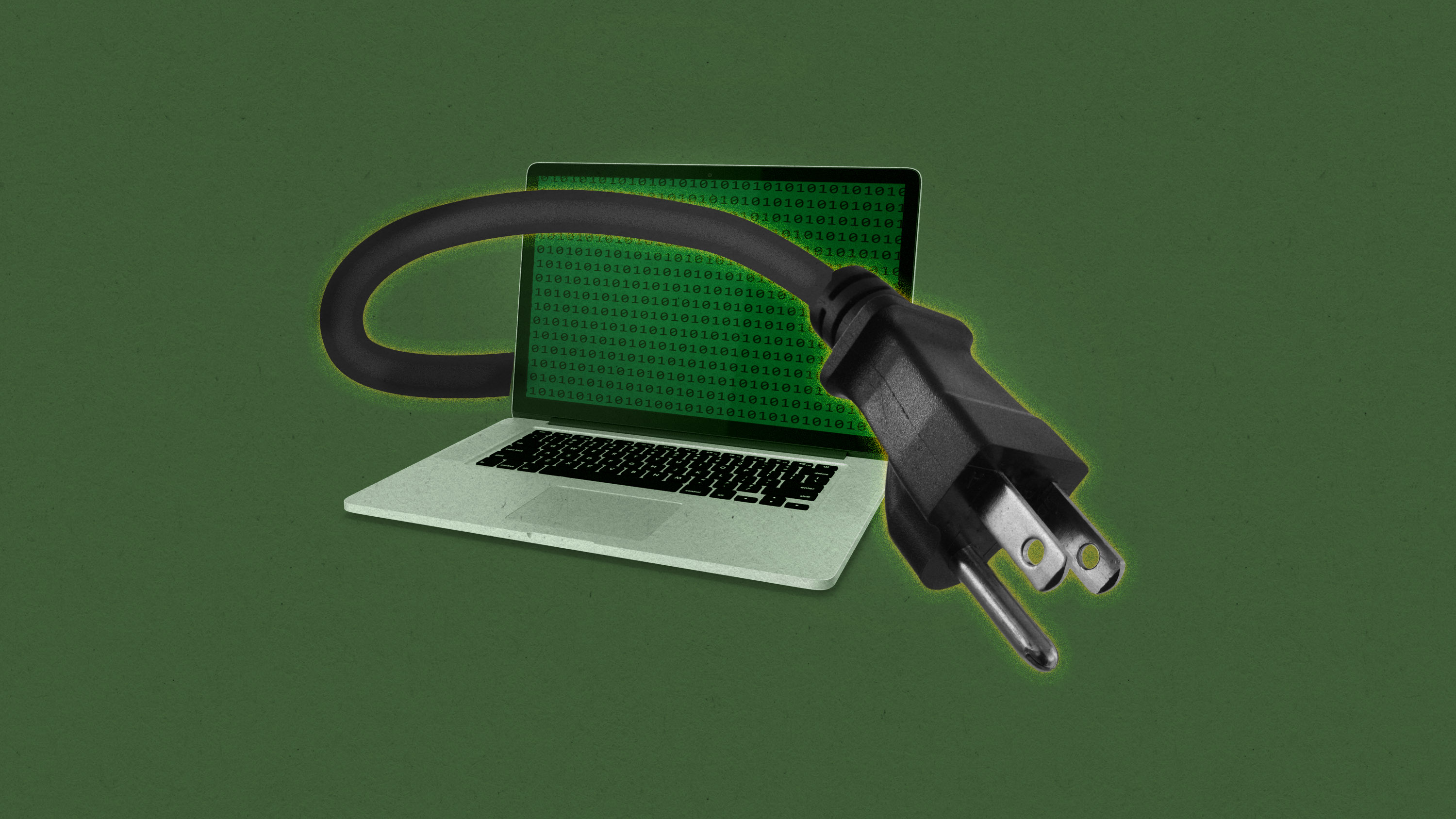 a laptop with an enormous power cord coming forward toward the viewer